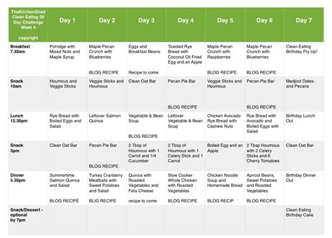 30 Day Clean Eating Meal Plan Printable