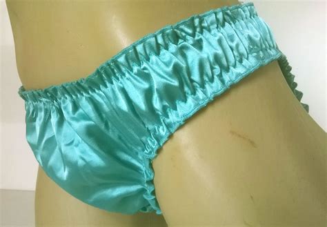 Gorgeous Silky Turquoise Satin Bikini Panties Frilly Ruffle Edge