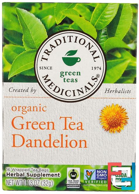 Green Teas Organic Green Tea Dandelion Traditional Medicinals 16 Wrapped Tea Bags 1 13 Oz 32 G