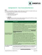 Ankur Gupta Pgddb Assignment Your Innovation Barriers September