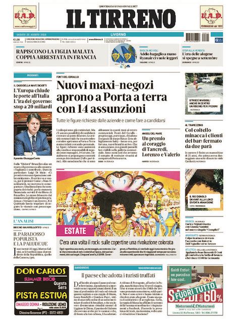 Le Prime Pagine Di Sabato 25 Agosto 2018 Il Post