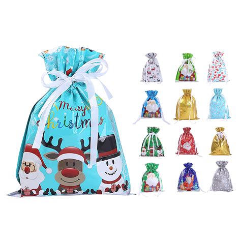 Udiyo Pcs Christmas Drawstring Gift Bags Stand Up Xmas Gift Bags