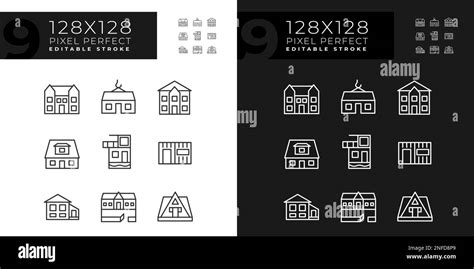 Suburban Real Estate Pixel Perfect Linear Icons Set For Dark Light