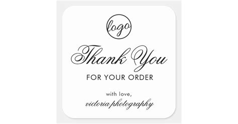 Elegant Black and White Logo Thank You Business Square Sticker | Zazzle