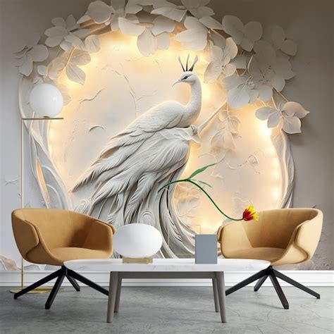 Peacock 3d Wallpaper Mural Etsy