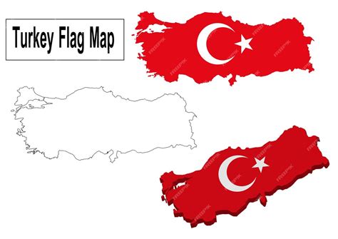 Premium Vector | Turkey flag mapturkey line art map with 3d flag map