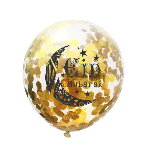 5er Set Party Ballons Mit Konfetti Eid Mubarak Gold