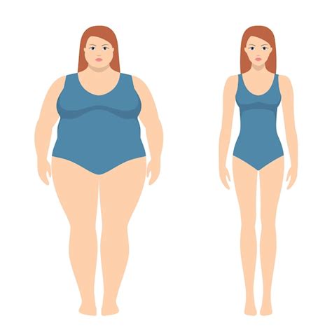 Ilustración De Vector De Mujer Gorda Y Delgada En Estilo Plano Vector Premium