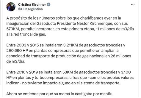 Sin nombrarlo Cristina cruzó a Macri por el gasoducto Ahora se