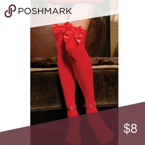 Red Satin Bow Thigh High Stockings Red Opaque Thigh Highs With Satin Bow Please Note That These