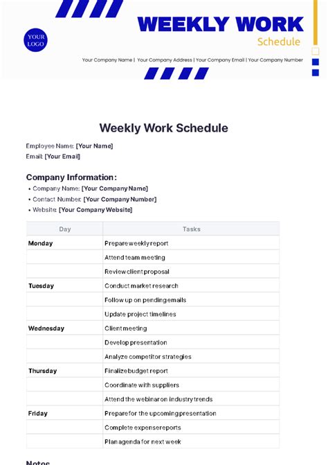 Free Weekly Schedule Template to Edit Online 