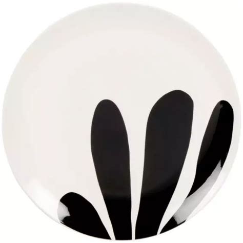 Assiette plate en porcelaine blanche motif végétal noir Maisons du