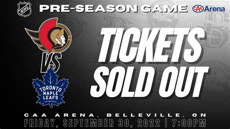 NHL Exhibition Tickets Sold Out – Belleville Sens