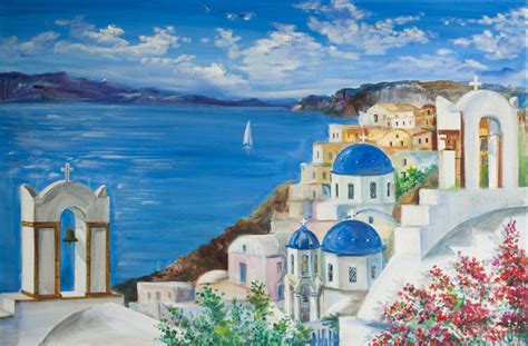 Santorini Greece Original Landscape Oil Painting Seascape Oil Painting