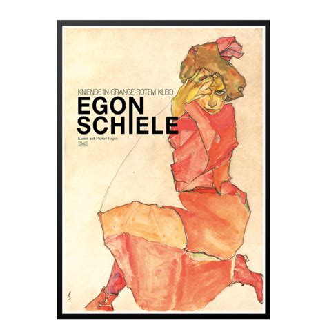 K B Kunst Plakat Af Egon Schiele Kniende In Orange Rotem Kleid