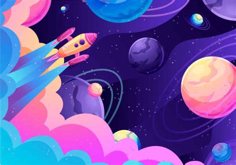 Animated Space And Rocket Space Mural Wallpaper Tenstickers