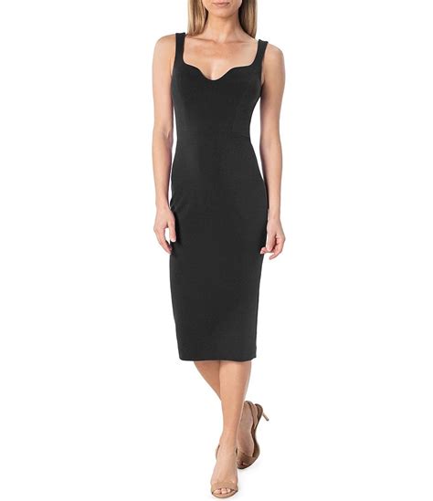 Dress The Population Sloane Sweetheart Neck Sleeveless Back Slit Crepe Sheath Bodycon Dress