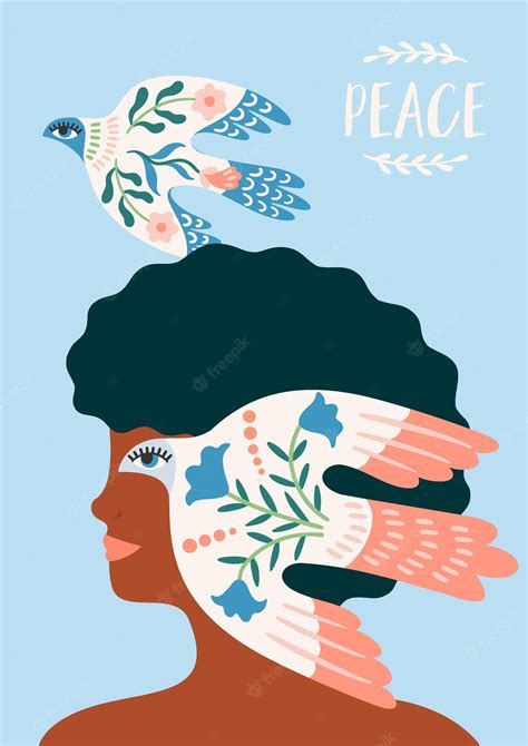 Premium Vector Peace Woman And Dove Of Peace Vector Illustration Elements For Card Poster