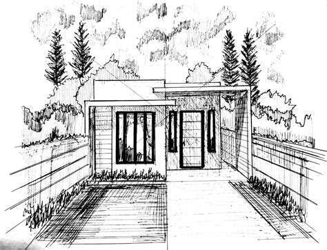 Drawing Of One Storey House Using Pen Perspective Sketch One Point