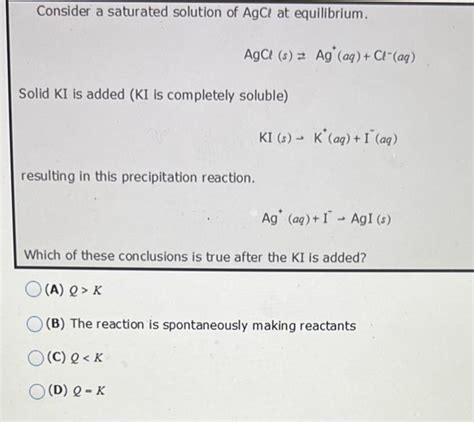 Solved Consider A Saturated Solution Of AgCl At Equilibrium Chegg