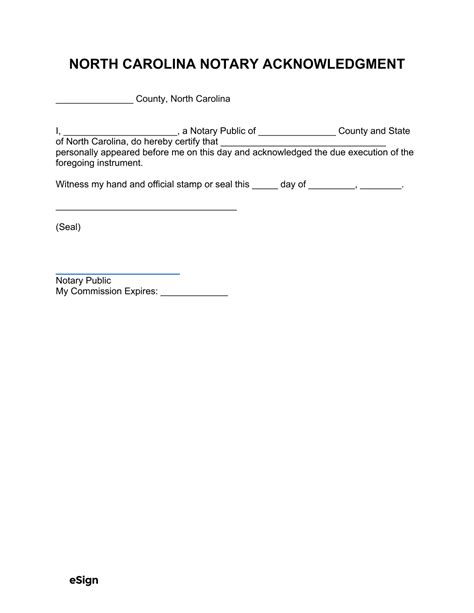 Free North Carolina Notary Acknowledgment Form Pdf Word