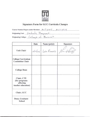 Fillable Online Ecu Signature Form For GCC Curricula Changes Ecu Fax