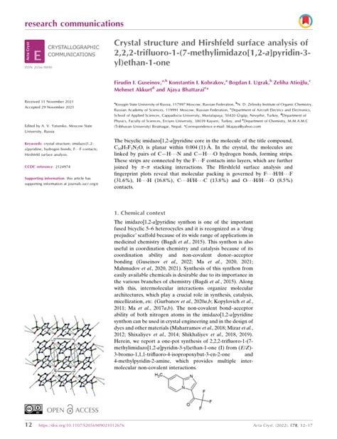 PDF Crystal Structure And Hirshfeld Surface Analysis Of 2 2 2