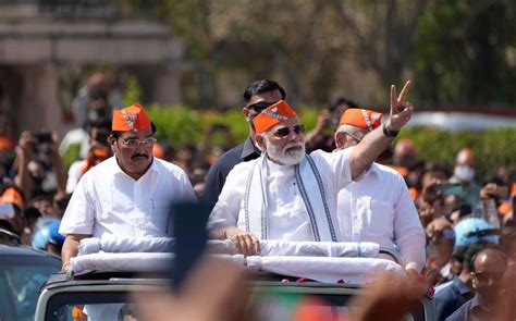 Modi Modi Modi Roadshow In Gujarat Bjp Won In 4 States After The