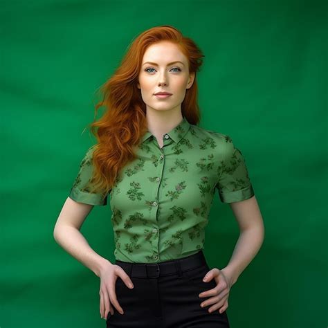 Premium Photo Ginger Woman Posing On A Green Background