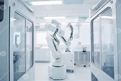 Cleanroom Robot Performing Maintenance On Scientific Equipment