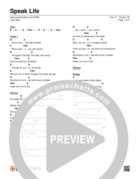 Speak Life Chords Pdf Tobymac Praisecharts