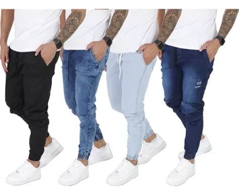 Kit 4 Calças Jeans Sarja Masculina Jogger C Punho Lycra Top Frete grátis