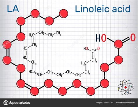 Linoleic Acid La Structural Chemical Formula And Molecule Model