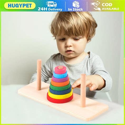 Tower Of Hanoi Educational Toys Wooden Montessori Building Blocks Early