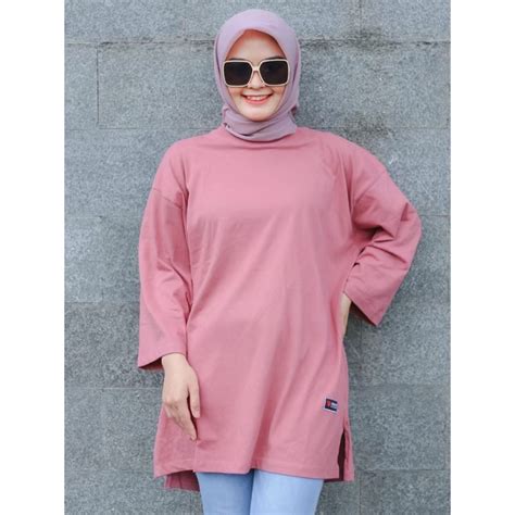 Jual Kaos Polos Wanita Oversize Atasan Jumbo Kaos Longsleeve Wanita