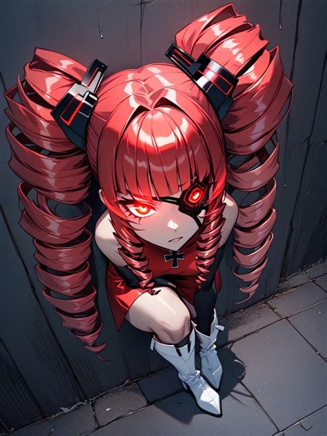 Glowing Red Eyes Large Drill Pigtails Black Shoelaces Hentai AI Porn