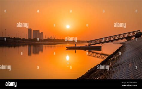 Capital Gate of Abu Dhabi during sunrise skyline Stock Photo - Alamy