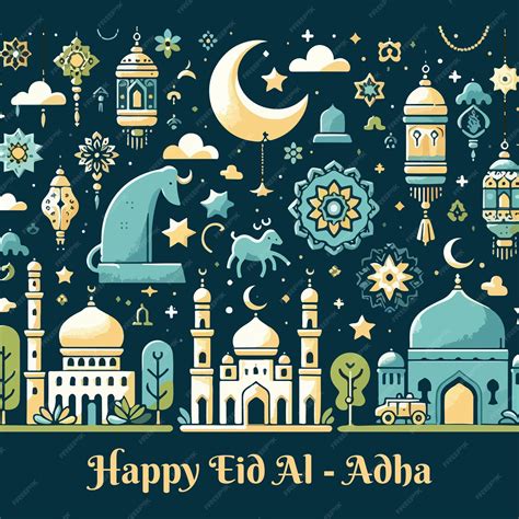 Premium Vector Happy Eid Al Adha Greetings Illustration With Blue Background