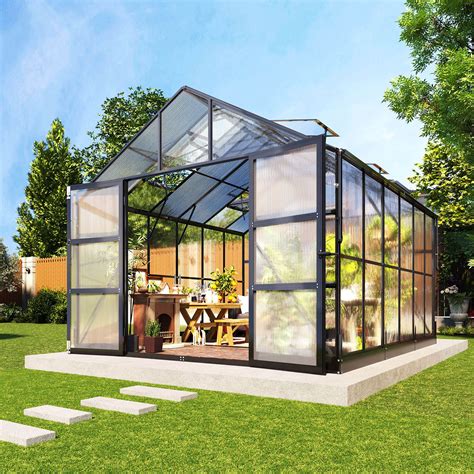 Hulky Polycarbonate Greenhouse 10x12/14/18x8.4 FT with 4 Roof Vents ...