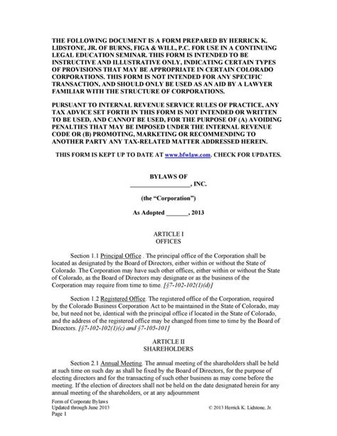how to create corporate bylaws for a new corporation