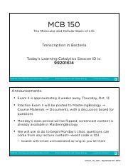 Lecture 16 MCB 150 The Molecular And Cellular Basis Of Life