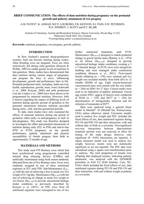 Pdf Brief Communication The Effects Of Dam Nutrition During