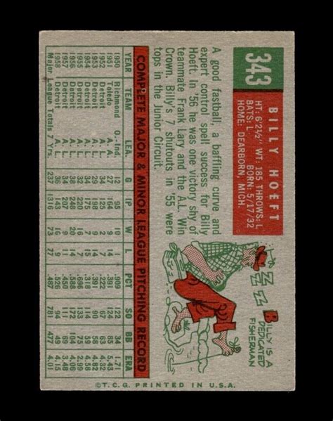 1959 Topps Set Break 343 Billy Hoeft EX EXMINT GMCARDS EBay