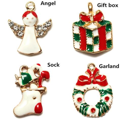 5Pcs Gold Plated Multi Patterns Christmas Charms Pendants DIY Jewelry ...