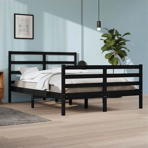 Bed Frame Black Solid Wood Pine X Cm