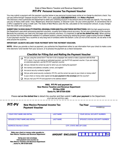 Form Pit Pv New Mexico Personal Income Tax Payment Voucher Printable