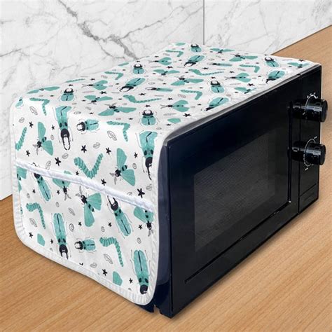 Turquoise Microwave Oven Cover, Continuous Nature Concept Pattern with Cartoon Drawn Eco Life ...