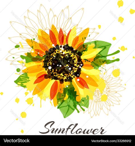 Sunflower In Abstract Hand Drawn Style Isolated Vector Image