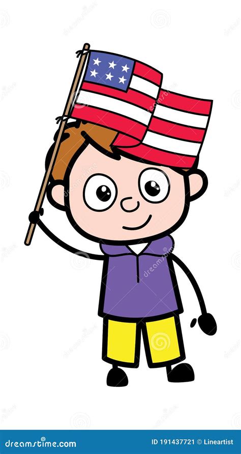 Cartoon Boy Holding Flag Of Usa Stock Illustration Illustration Of