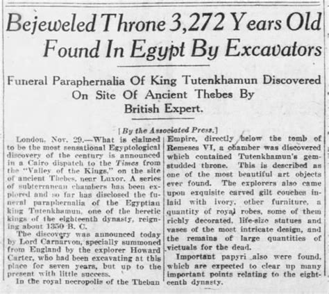 Discovery of Tutankhamun's tomb is announced, 1922 - Newspapers.com